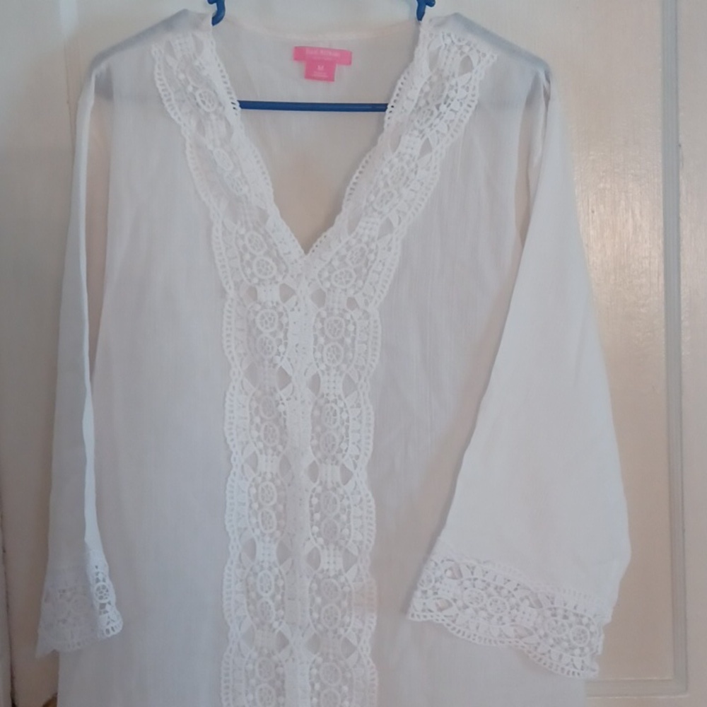 Isaac Mizrahi  New York tunic top white lace trim size medium